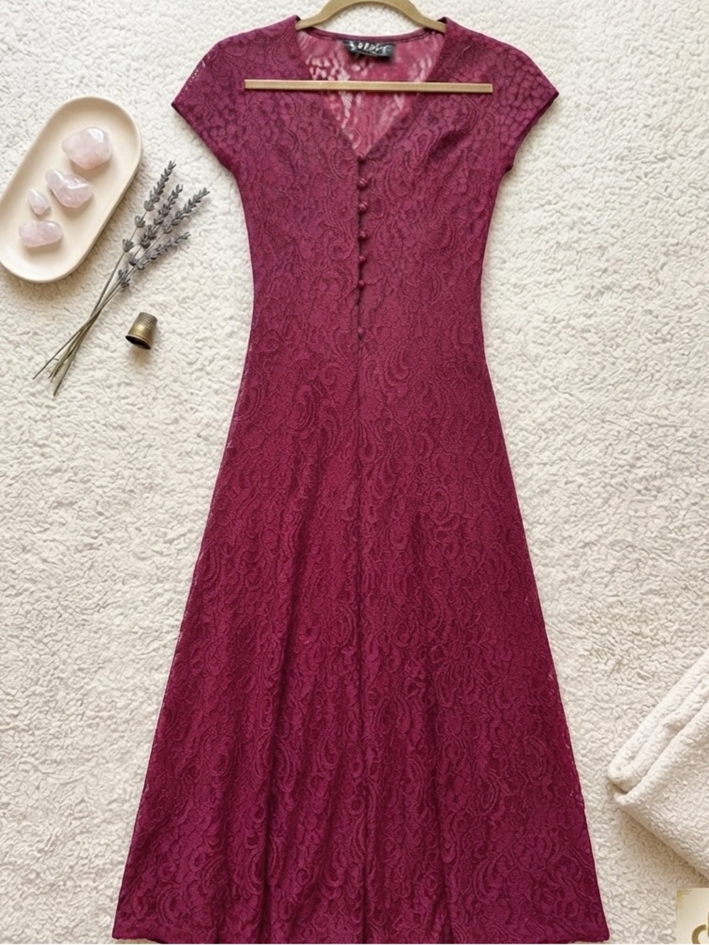 Vintage All That Jazz Maroon Sheer Floral Lace Duster Overlay Goth Dress Small